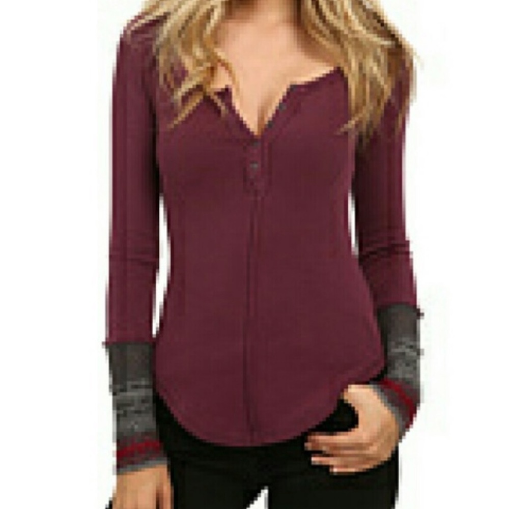 FREE PEOPLE HENLEY SWEATER CUFF SMALL